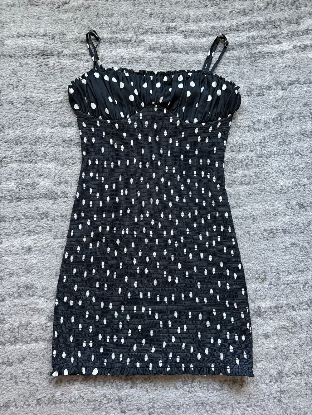 h:ours Black White Polka Dot Smocked Dress Size M Adjustable Straps